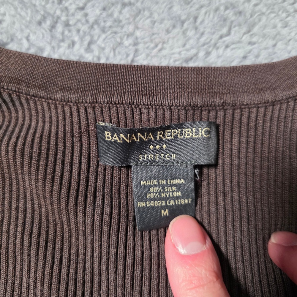 Banana Republic Womens Medium Cardigan Brown Silk Blend Ribbed V-Neck Button Up - Picture 4 of 6